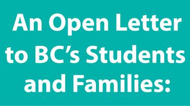 Teal header: An Open Letter to BC's Students and Families